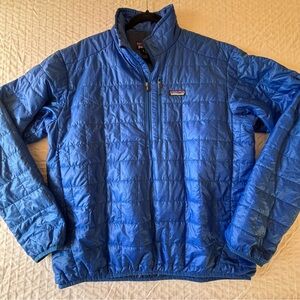 Patagonia Men’s L Nano Puff Primaloft blue half zip puffer FLAWED